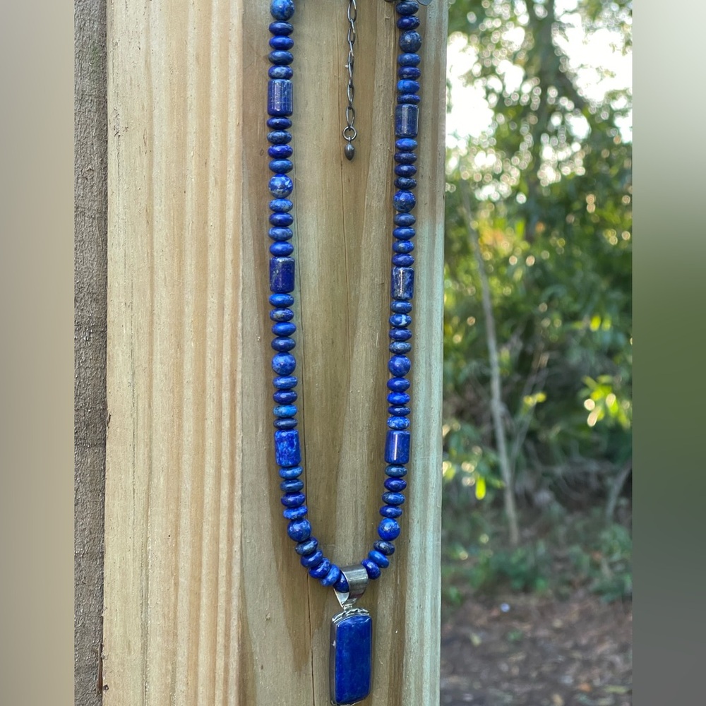 Jay King Denim Lapis necklace with sterling silver Rectangular Pendant - Picture 3 of 4